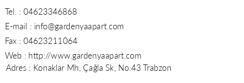 Gardenya Apart Trabzon telefon numaralar, faks, e-mail, posta adresi ve iletiim bilgileri